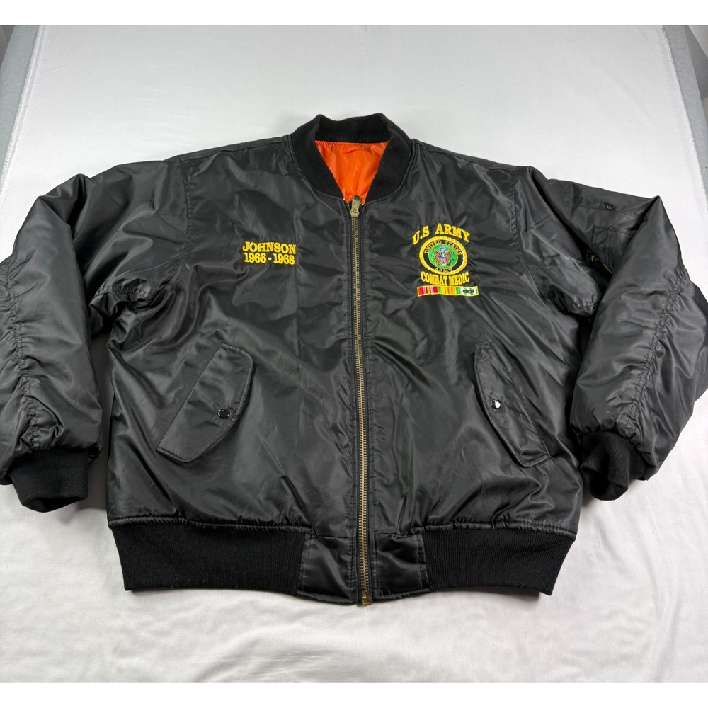 Vintage MA-1 Bomber Jacket Mens 3XL Black Flight Military Aviator Vintage Army